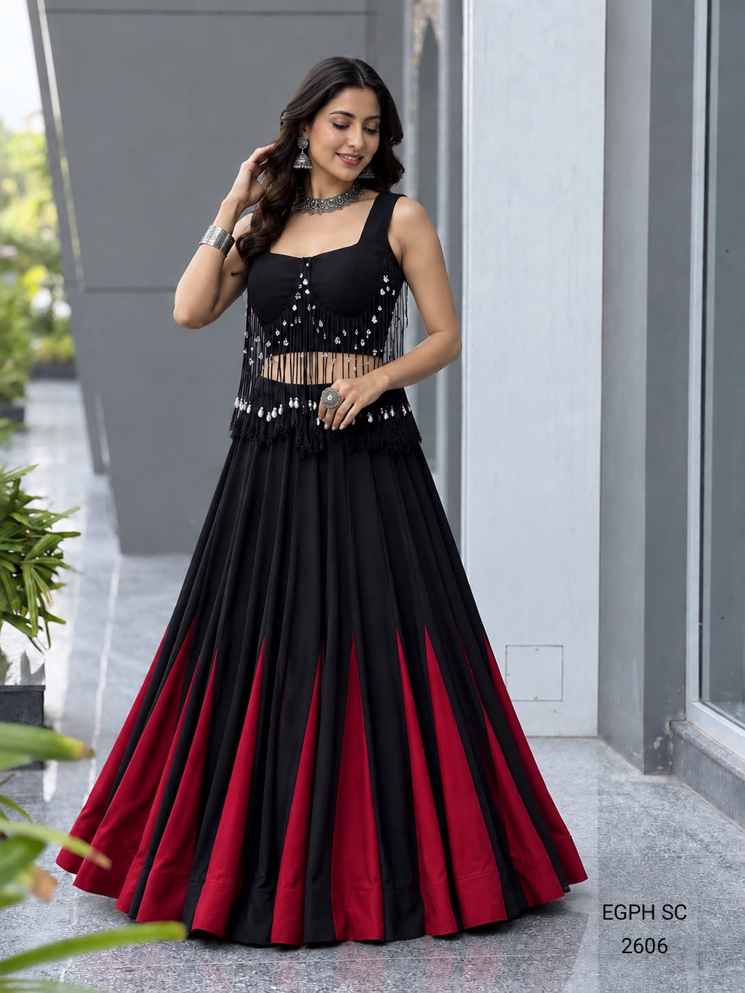 Luxury Black & Crimson Designer Evening Lehenga for Women